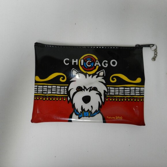 Marc Tetro Westie Chicago dog puppy make up bag pouch coated Canvas zip 8 x 5.5 - Picture 2 of 9
